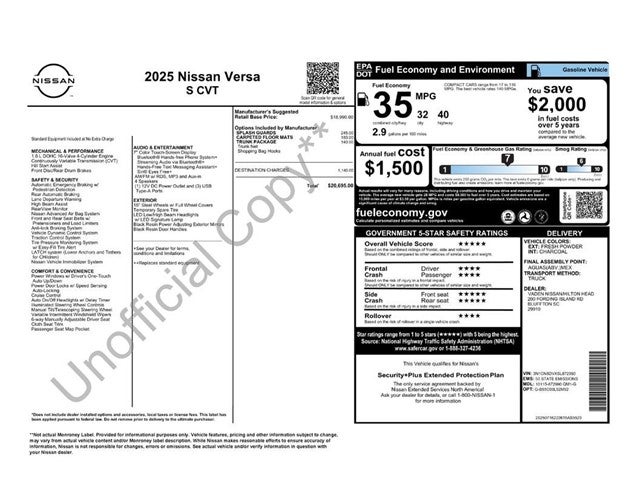 2025 Nissan Versa 1.6 S
