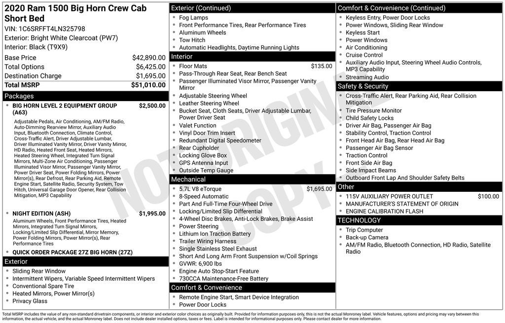 2020 RAM 1500 Big Horn Crew Cab 4x4 5'7' Box