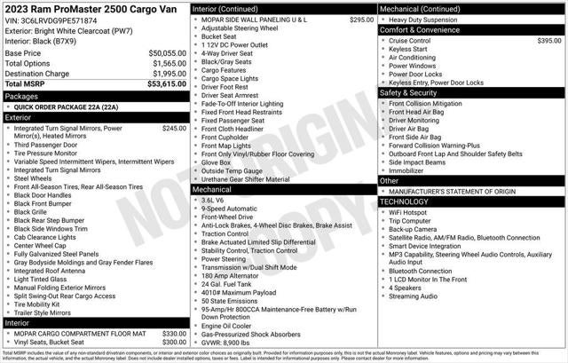 2023 RAM ProMaster 2500 Cargo Van High Roof 159' WB