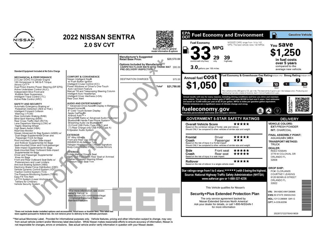 2022 Nissan Sentra SV Xtronic CVT