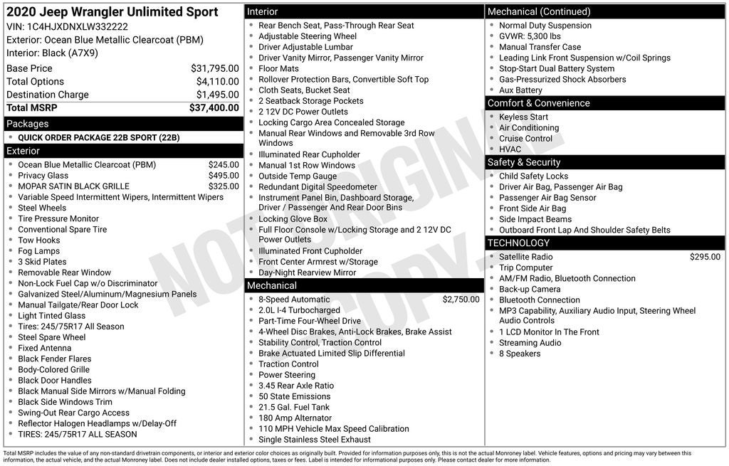 2020 Jeep Wrangler Unlimited Sport